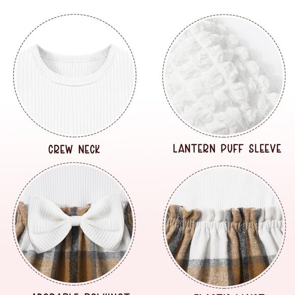 Stylish Cotton Blend Baby Girl Dress with Puff Sleeves & Bowknot Headband 12-18M - Picture 6 of 6